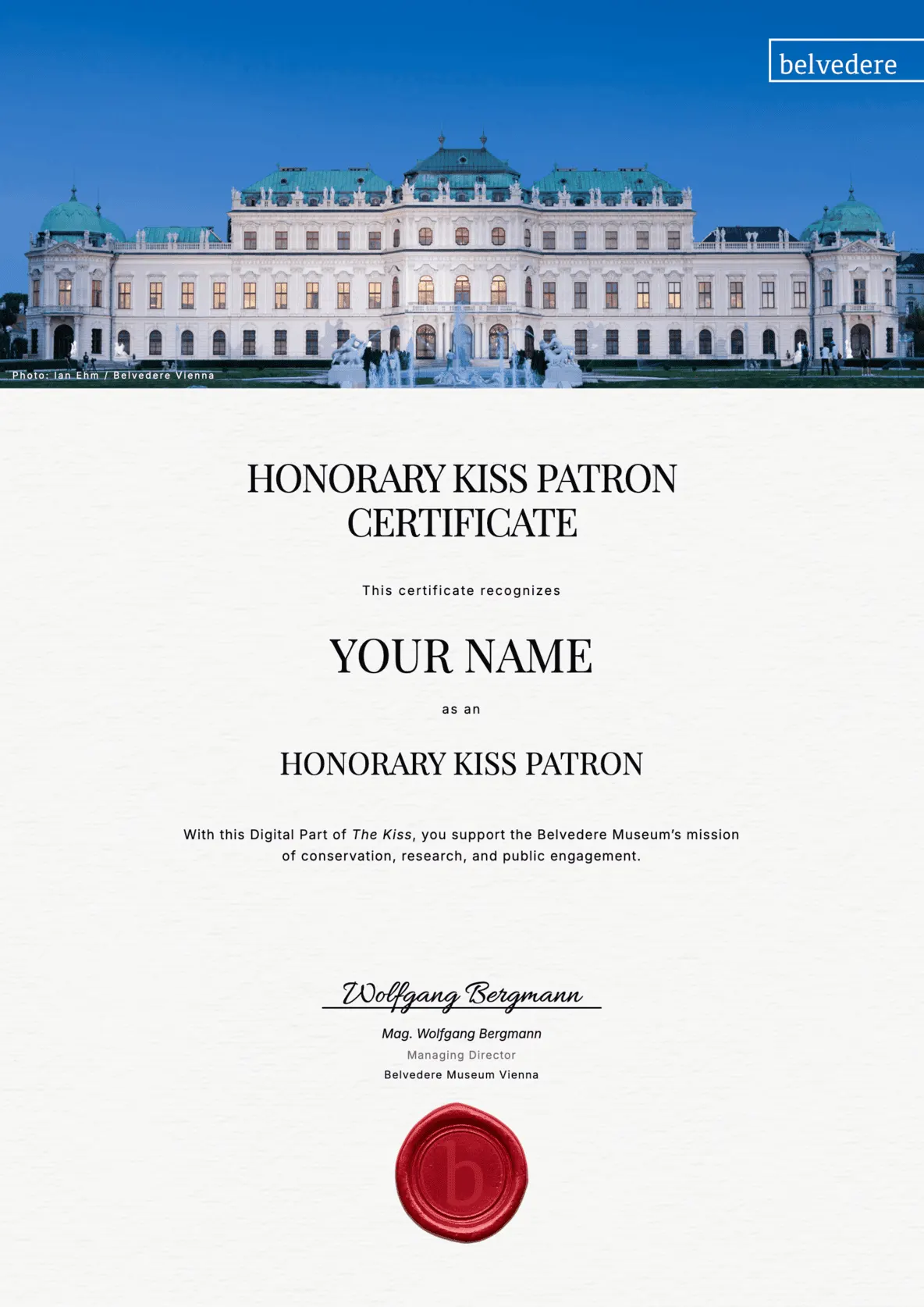 Honorary Kiss Patron Certificate preview
